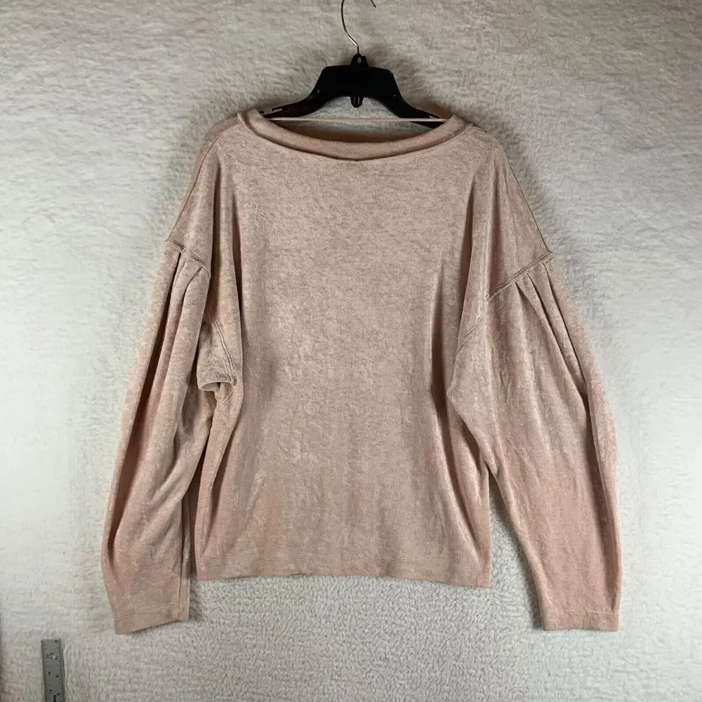 Free People Women's Puff Long Sleeve Light Pink Velvet Pullover Sweater Size‎ M